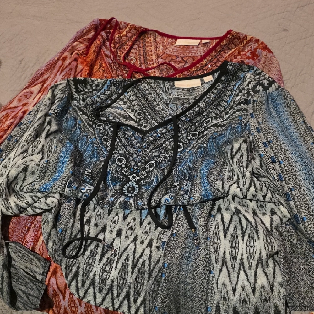 Boho Lace-Up Tunic Top in Blue and Gray